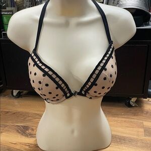 Victoria Secret Polka Dot Padded Push Up Cleavage T Back Halter Bra 36C